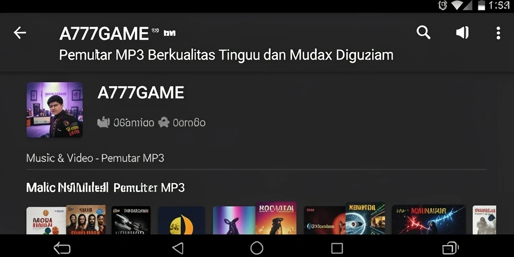 Tampilan antarmuka A777GAME yang simpel dan fungsional untuk Pemutar MP3.