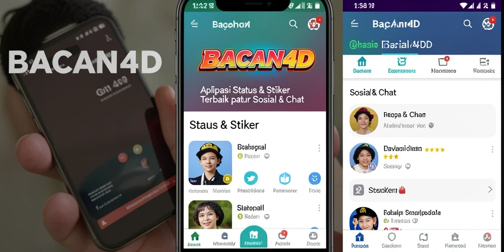 Antarmuka BACAN4D menampilkan berbagai stiker dan status menarik.