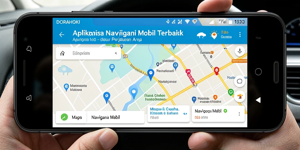 Antarmuka DORAHOKI menampilkan peta navigasi mobil yang jelas dan informatif.