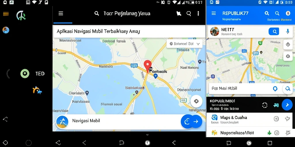 Tampilan antarmuka intuitif aplikasi REPUBLIK77 untuk navigasi mobil.