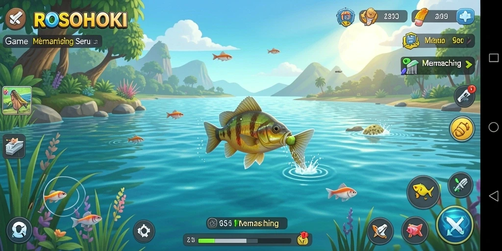 Tampilan antarmuka utama game Memancing ROSOHOKI